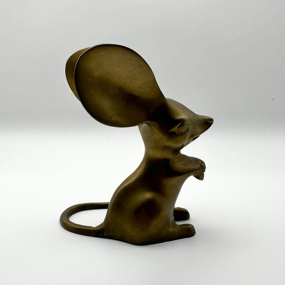 Leonard Mfg Co Solid Brass Korea Field Mouse Big Ears Sitting Figurine MCM 5" - Picture 1 of 6
